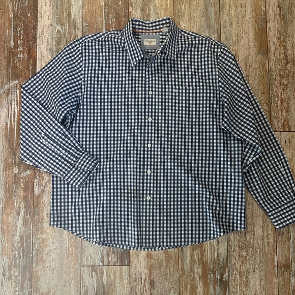 Men’s Dockers NWOT navy and white checked long sleeve button down, size XL - Picture 1 of 6